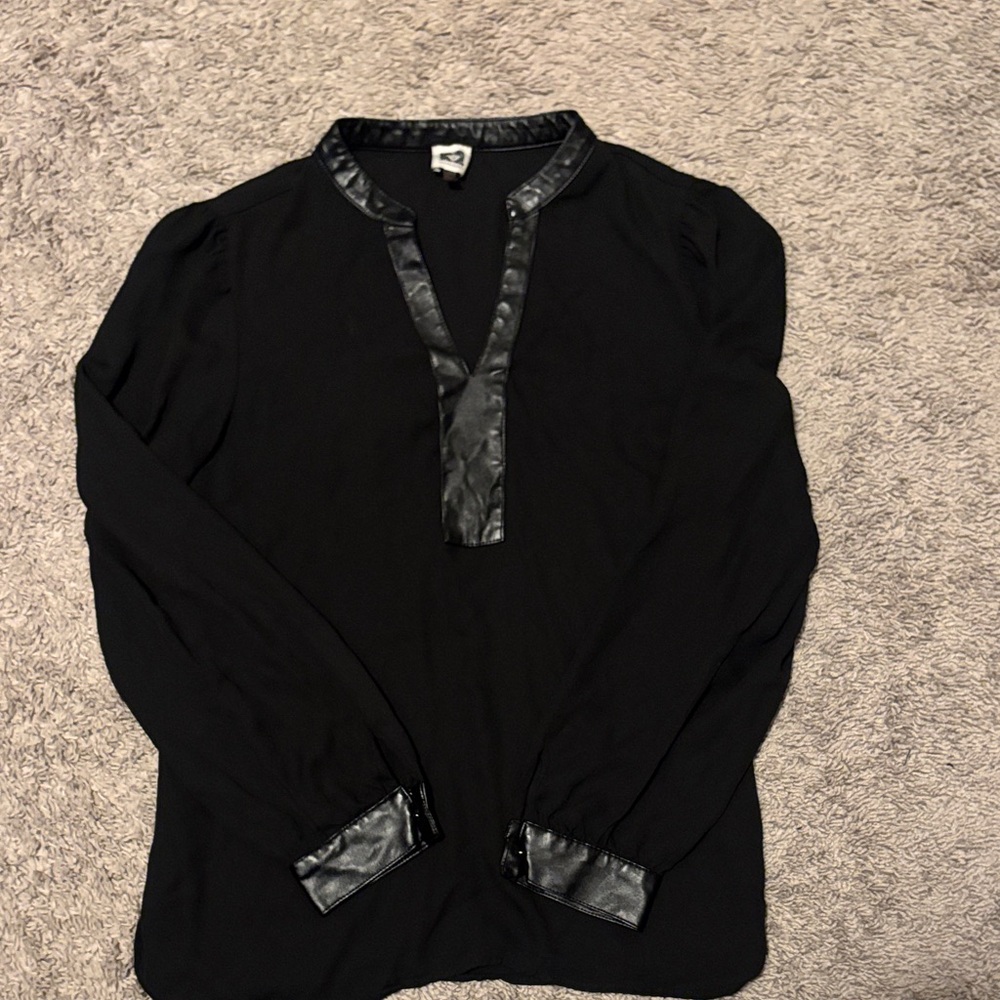 Anne Klein Black Top with Faux Leather Details